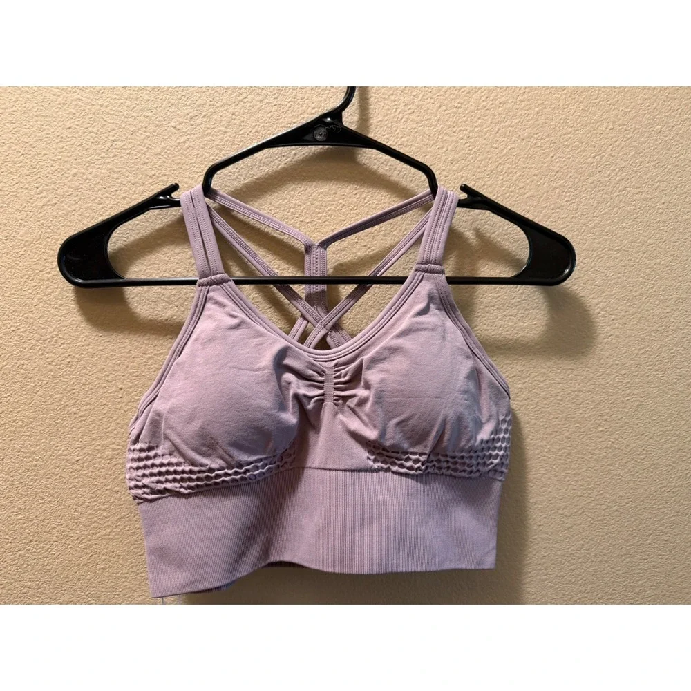 Halara Womens Seamless Ruched Longline Sports Bra Lavender Purple Strappy Small
